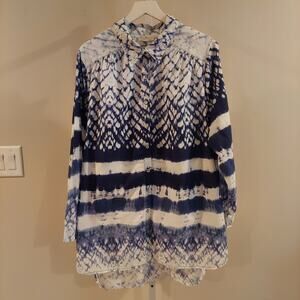 Plus Size Tunic Top 2X Tie Dye Button Up Pockets Long Sleeve Roll Tab